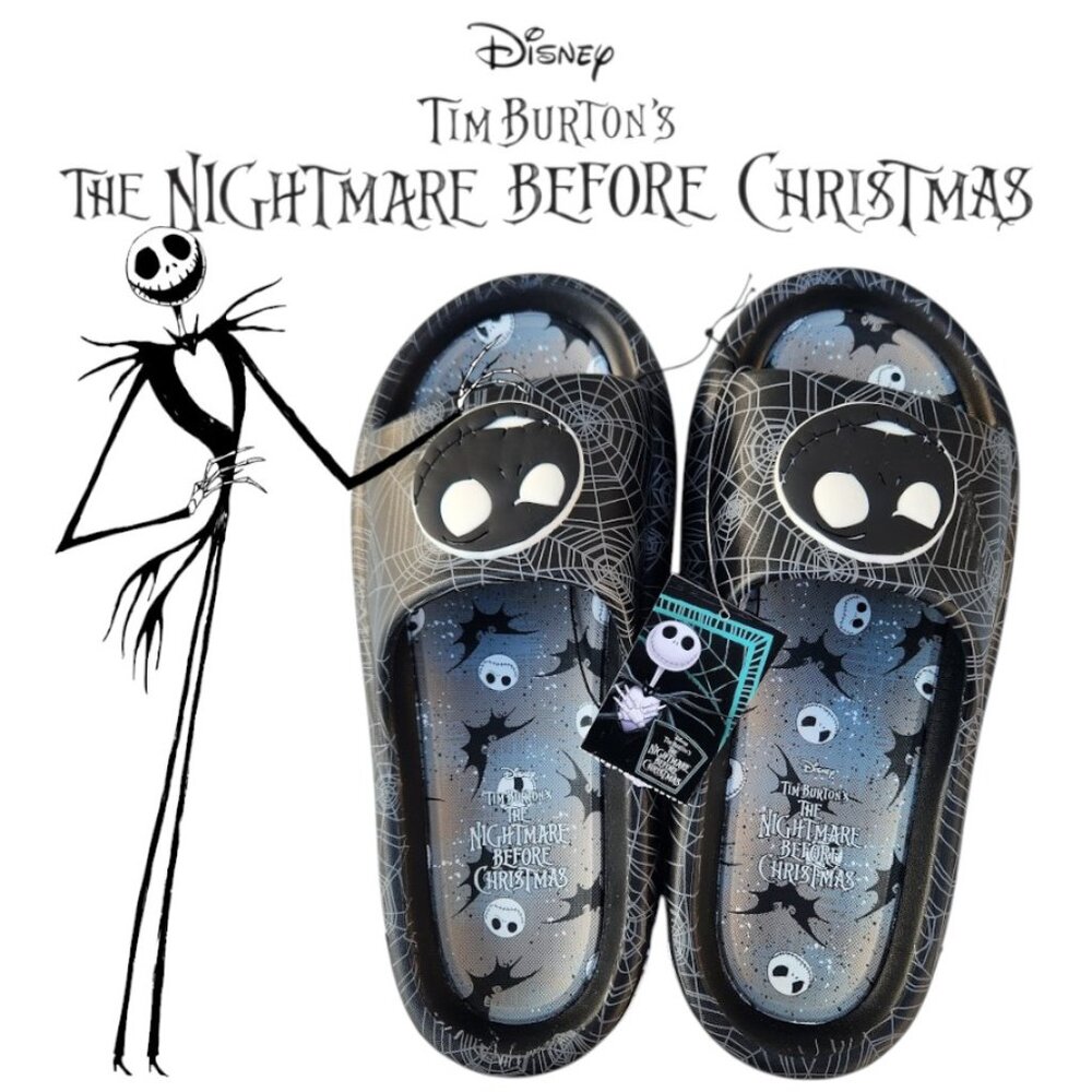 NEW Nightmare Before Christmas Men's Size 12 Sandals Slides Slippers Black White